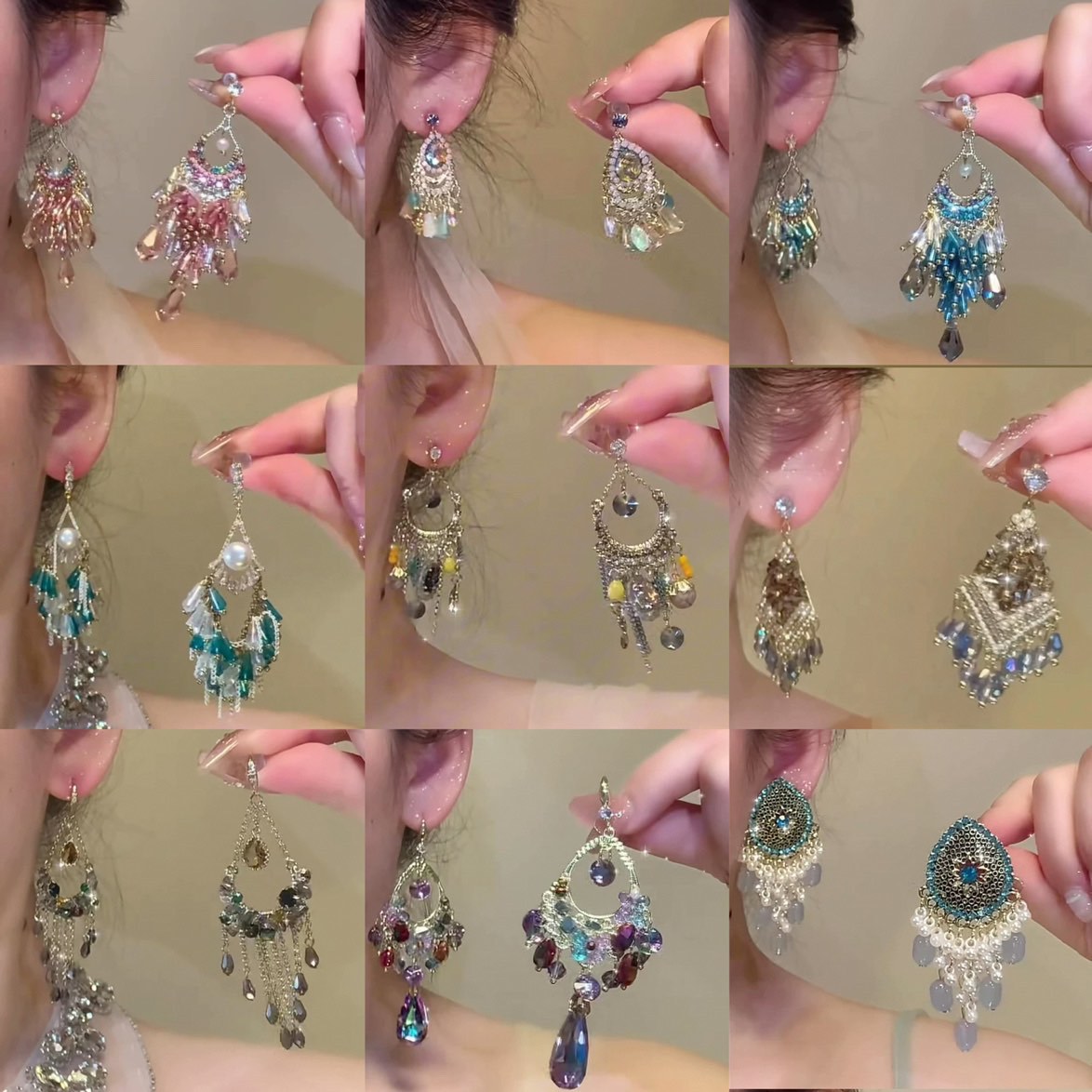 欧美跨境民族风镶钻水滴流苏耳环轻奢高级感耳钉女耳饰设计感小众