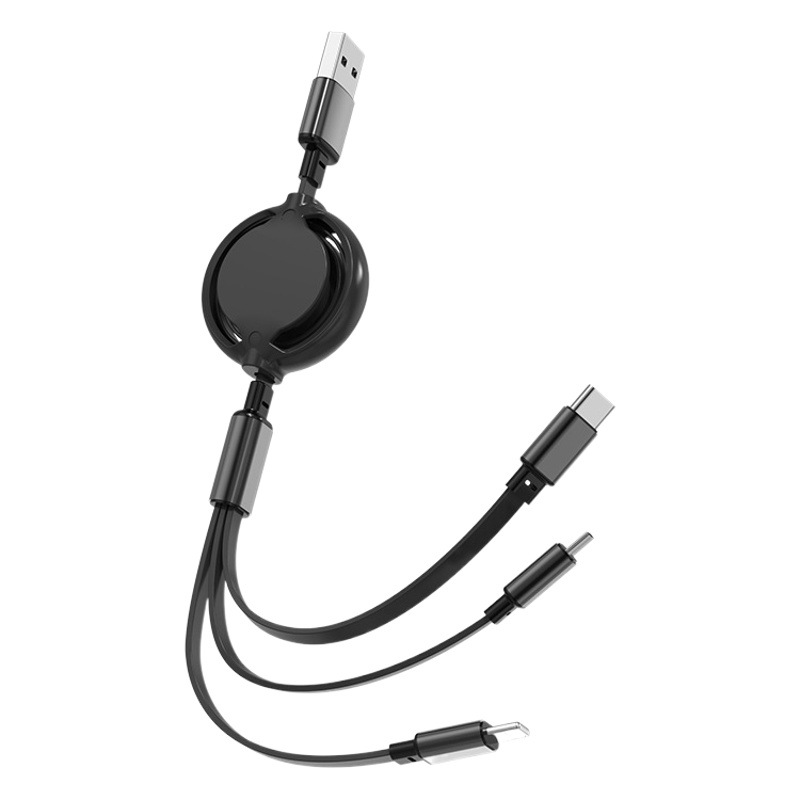 Regalo impreso de doble cara LOGOTIPO uno-a-tres cable de datos retráctil para Apple Android tipo-c tres-en un cable de carga