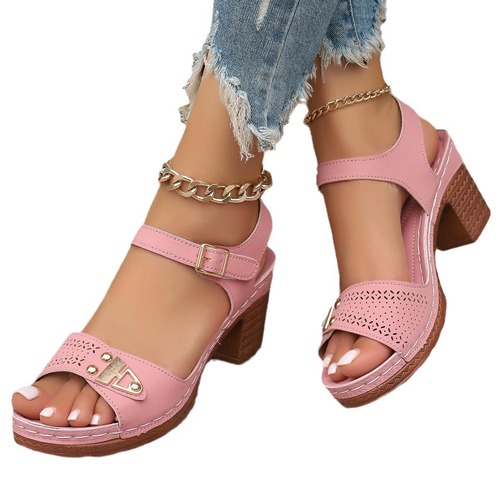 Women's Outdoor Summer Thick Heel Sandals with Wide Base, Comfortable and Loose Fit