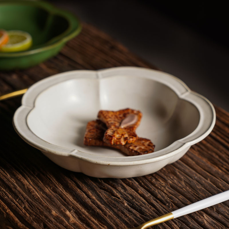 Japanese Style Stoneware Noodle Bowl Creative Lace Personalized Household Dish Tableware Retro Style Ceramic New Style Salad Fruit Bowl