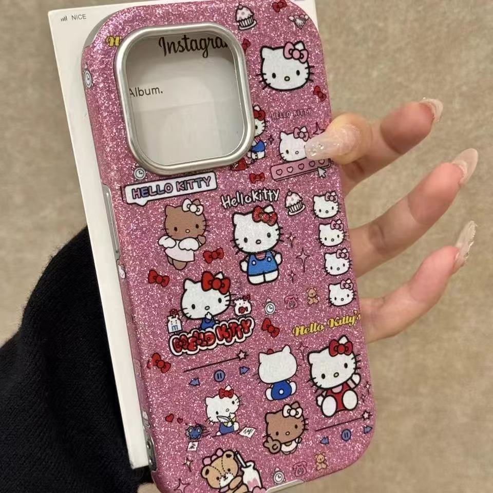 Chica corazón ins brillo a cuadros kt para iPhone 16PM funda para teléfono móvil Apple 15ProMax piel 14/13