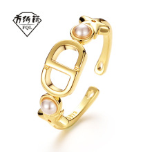 电镀14k真金高保色天然淡水珍珠CD戒指女式气质高级感开口指环