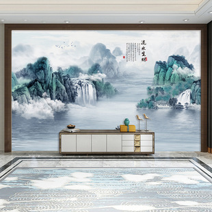 电视背景墙壁纸2026新款中式壁画办公室书房山水客厅墙布18d墙纸-阿里巴巴