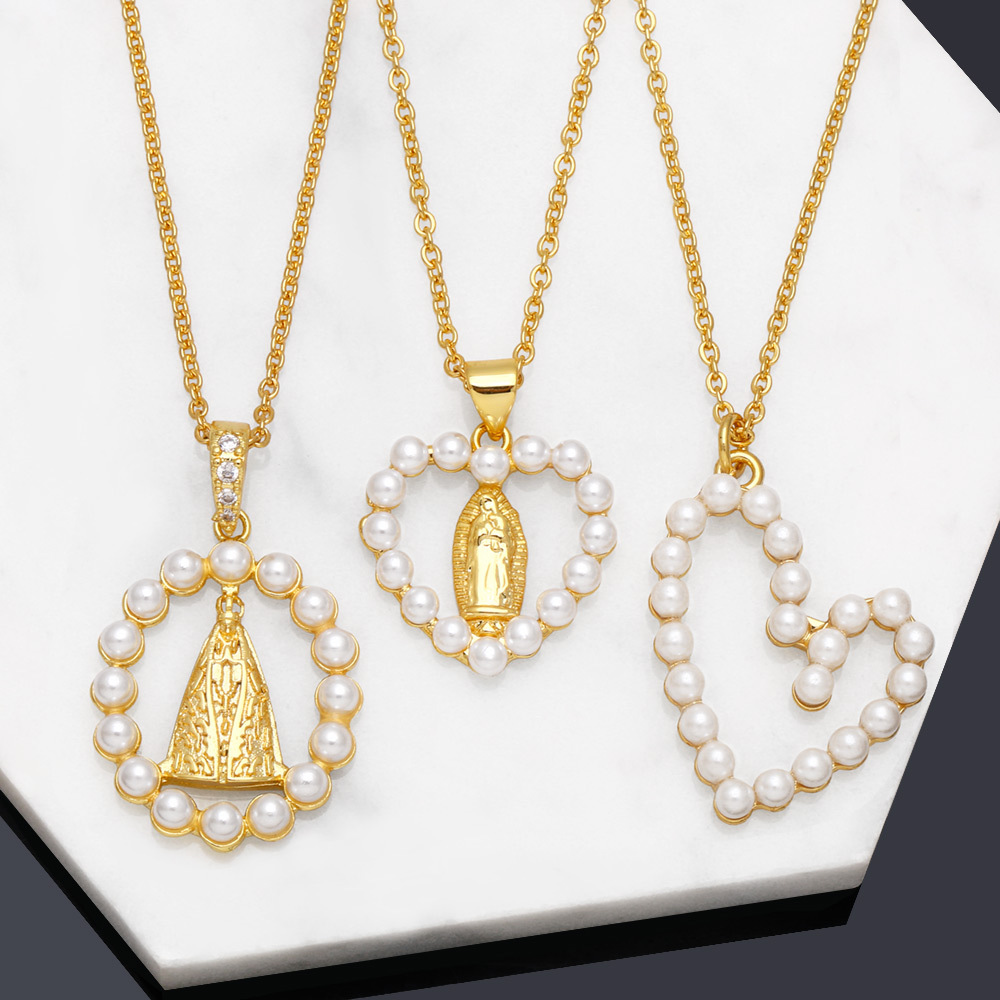 Simple Style Heart Shape Copper Necklace Inlay Artificial Pearls Zircon Copper Necklaces