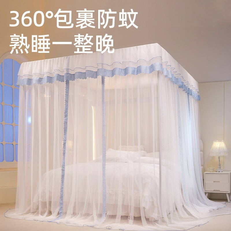 三开门落地蚊帐家用2025新款卧室免安装支架杆加粗加厚宫廷风|undefined