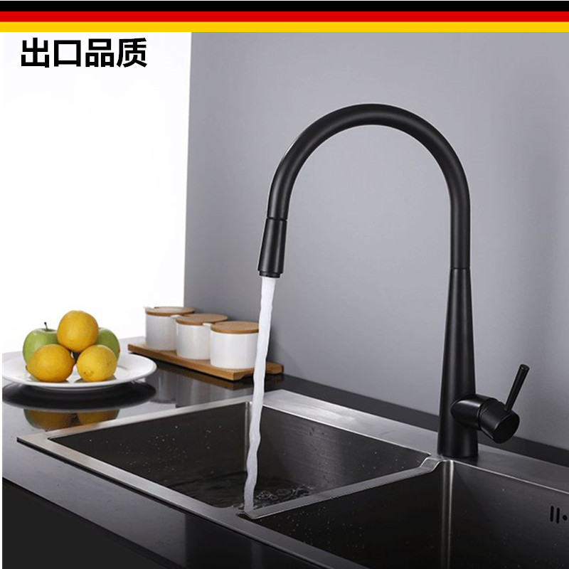 Export Germany Nordic Black Pull Kitchen Faucet Rotatable Cold and Hot Water All Copper Sink Vegetable Basin Faucet