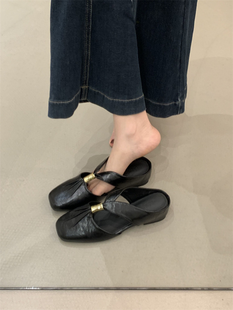 Women's Pleated Sheepskin Slippers With Hidden Wedge For Summer_voghion.com