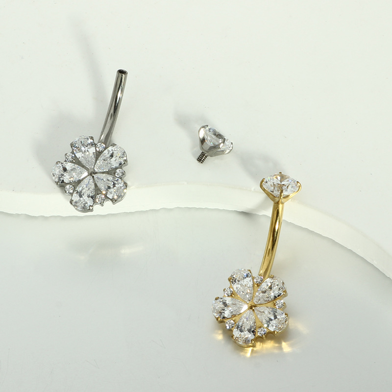 G23 Titanium Navel Nail Inlaid with Zircon Flower Body Piercing Jewelry - Wholesale detail image 7