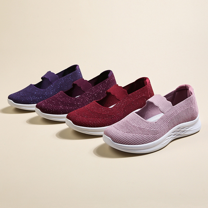 Walking Shoes, Spring and Summer Shallow Mouth Breathable Soft Sole Middle-Aged and Elderly Mother's Shoes, Women's Flat-Soled Slip-On Casual Shoes for Delivery
