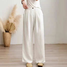 2026夏季新款人字纹亚麻休闲裤女文艺时尚纯色宽松简约百搭直筒裤