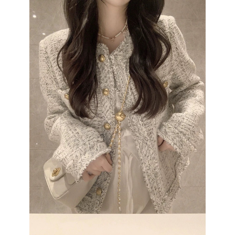French-Style Chic Niche High-End Tweed Wool Blazer for Women, Autumn Short Jacket with a Chanel-Inspired Vibe