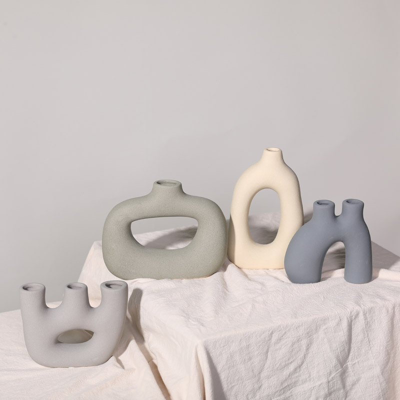 Estilo silencioso esmerilado cerámica pequeño florero decoración Nordic salón arreglo de flores secas ins arte decoración suave al por mayor