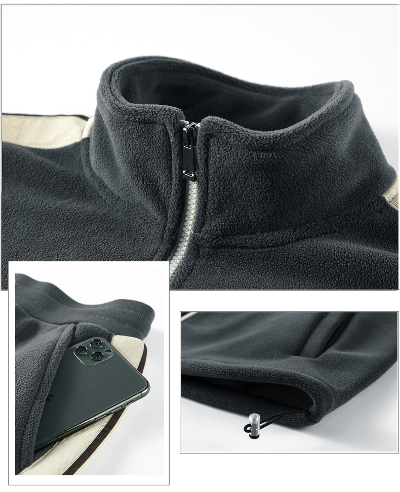 Polar opstaande kraag sweatshirt jas met winterse toevoeging dikke sportpak voor heren, Olympische fleece warme tweedelige set_voghion.com