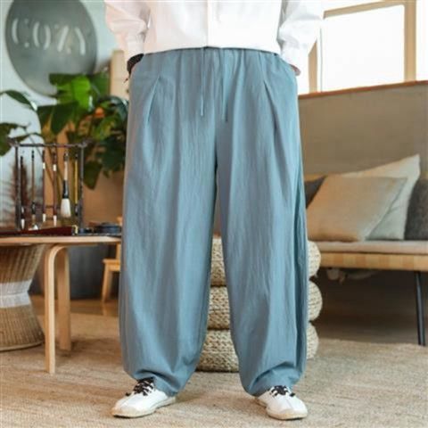 Estilo étnico primavera otoño algodón lino estilo casual holgado más tamaño bombachos pantalones largos de lino de pierna ancha para hombres de estilo chino