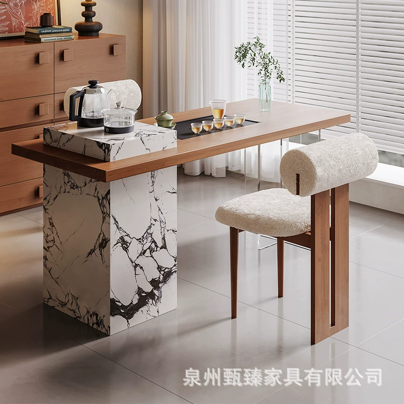 Балконный чайный столик из цельного дерева, островной чайный столик и стул, комбинация для небольшой квартиры, бытовой сланец, пузырьковый светильник, роскошный высококачественный чайный столик