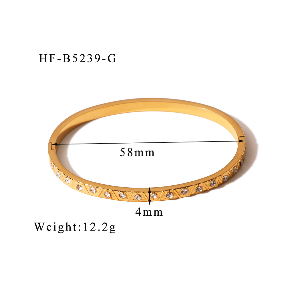 AliExpress estilo explosivo lado estrecho acero de titanio CNC tallado en forma de V circón de alta calidad con hebilla pulsera de oro real de 18K