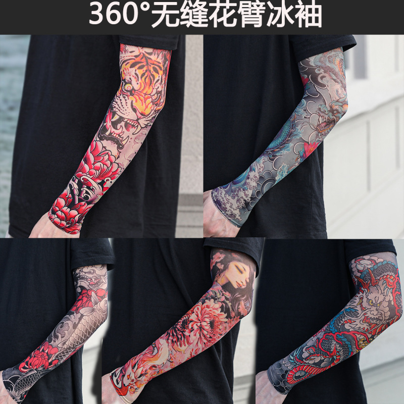 3D プリントデジタルプリントスリーブ日焼け止めスリーブカップルマッチング軽量通気性タトゥーフラワーアーム夏のスリーブ|undefined