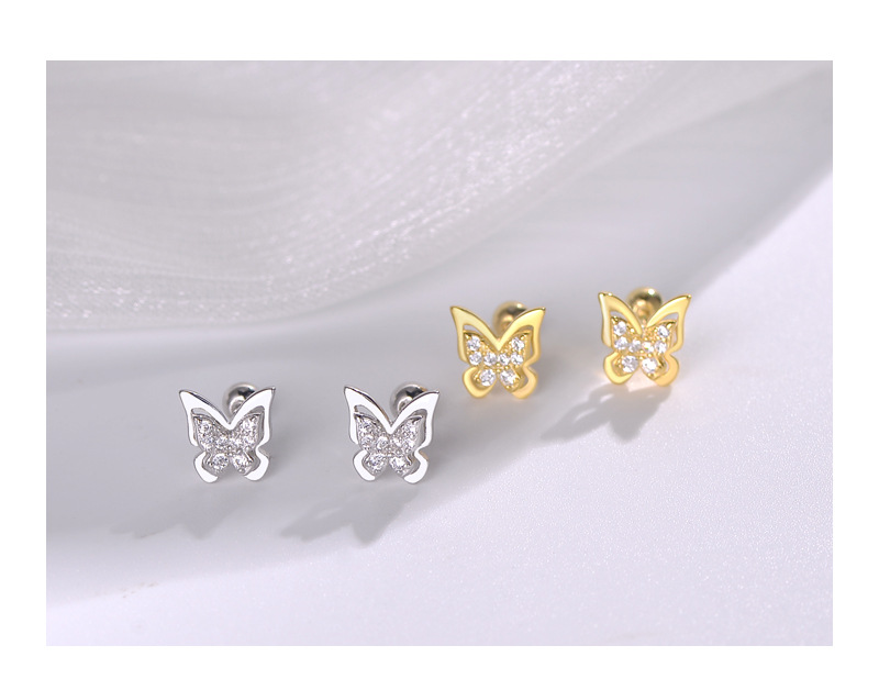 Sweet Butterfly Sterling Silver Plating Zircon Ear Studs 1 Pair