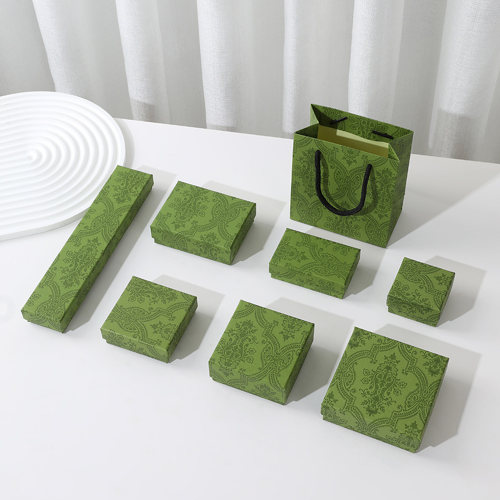 绿色印花纹理首饰盒戒指项链首饰天地盖礼品包装盒厂家批发珠宝