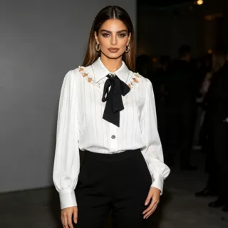 气质甜美风衬衫女2026秋季新款时尚衬衣蝴蝶结镂空设计感长袖上衣