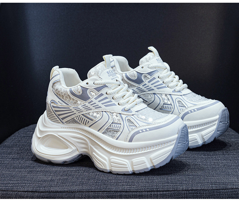 Giày sneaker chunky đế dày độn cao bên trong nữ phong cách thể thao thời trang mùa hè 2025 — M2832 màu đỏ, M2832 màu be, M2832 màu bạc chi tiết 14