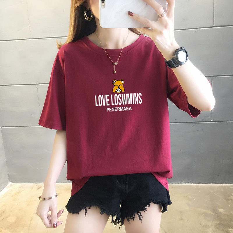 一键铺货2025夏季新款95纯棉短袖t恤女卡通字母上衣时尚大码女装