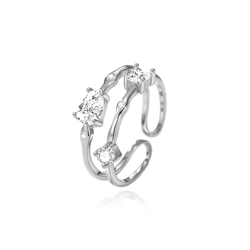 925 plata versión coreana del anillo femenino diseño de nicho gota de agua viento simple luz lujo doble línea de anillo fabricante más vendido