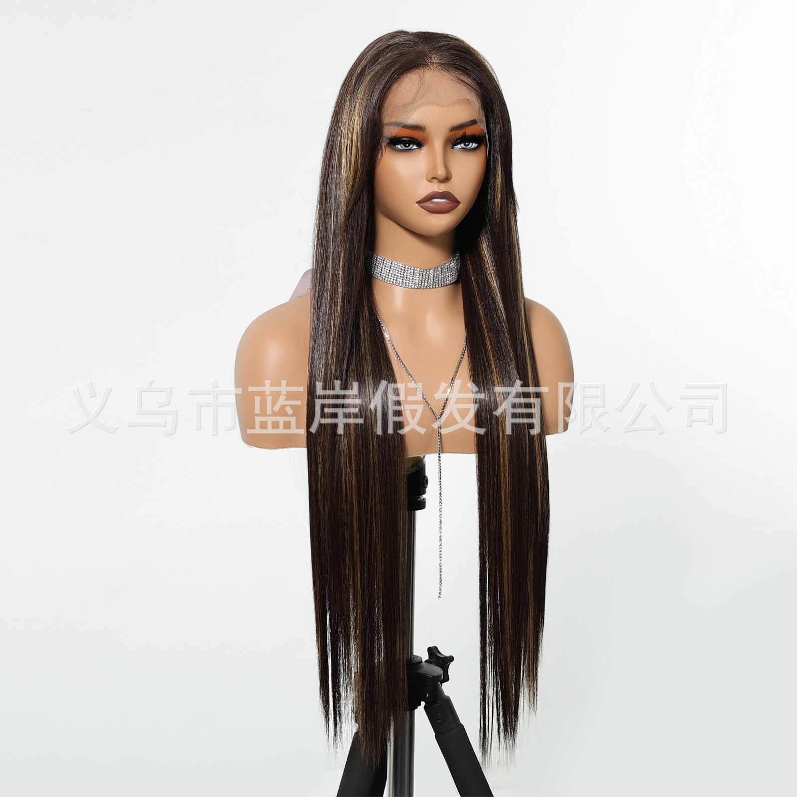 Peluca de encaje de gran área de estilo europeo y americano transfronterizo 13*6 costura libre corte negro resalte marrón cabello largo y liso fábrica ahora