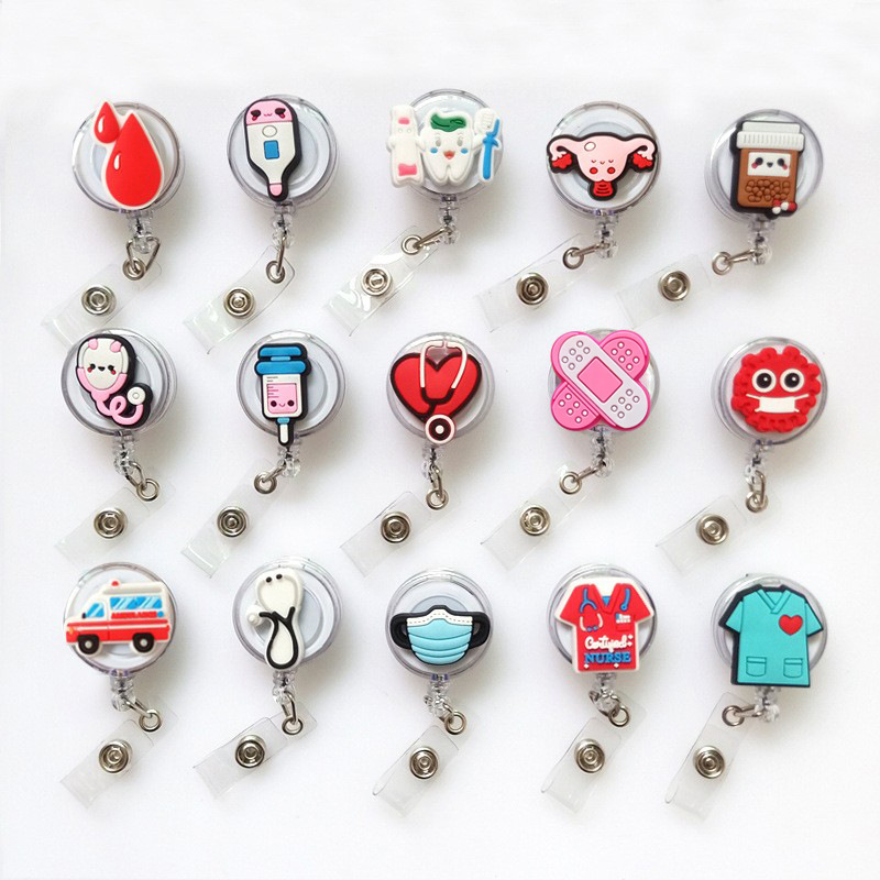 New Nurse Badge buckle small cartoon transparent easy pull buckle telescopic buckle doctor hospital badge lanyard card holder clip buckle
