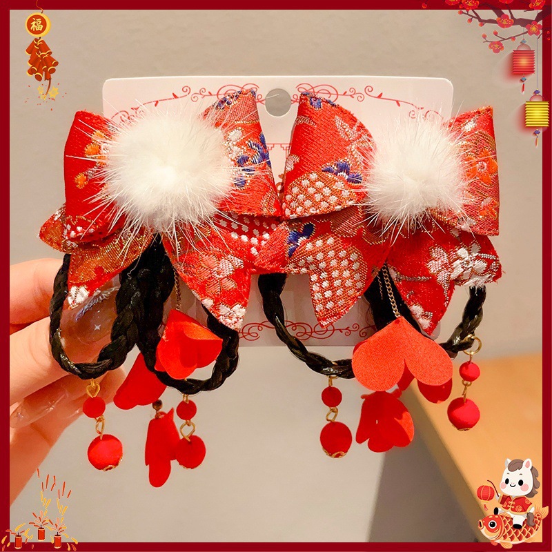 Horquilla Infantil con Borlas Chinas Hecha a Mano para Año Nuevo y Hanfu