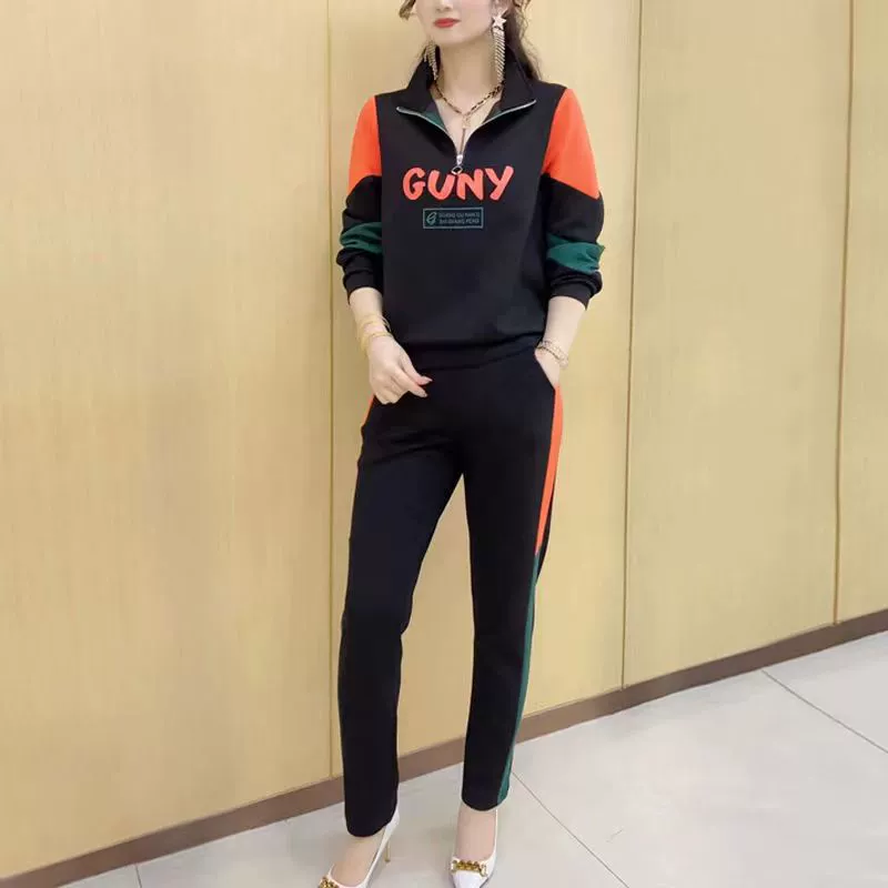 Женский спортивный костюм в стиле casual, лето 2025, новый стиль, модный универсальный тонкий свитшот и брюки, комплект из двух предметов