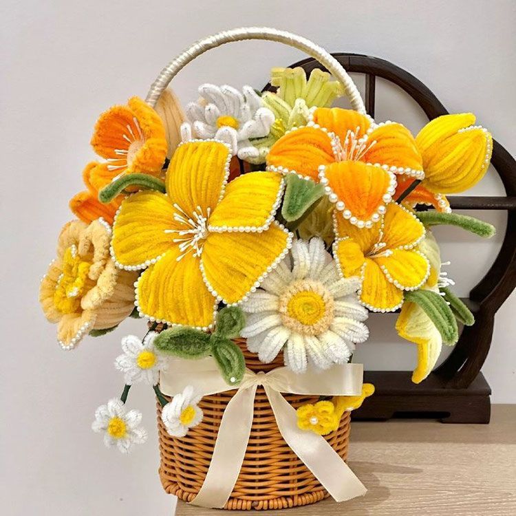 Día del maestro creativo tejido a mano lirio girasol loto torsión palo canasta de flores hecha a mano DIY material paquete regalo