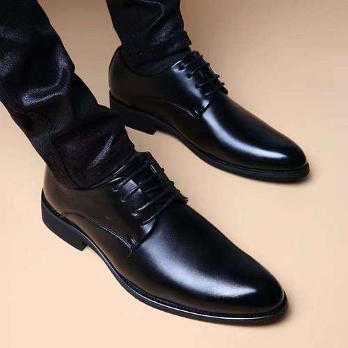 Factory Direct Sale 2025 Spring Men's Leather Shoes Business Formal Trend Korean Style Casual Round Head Groom's Lace-up Shoes