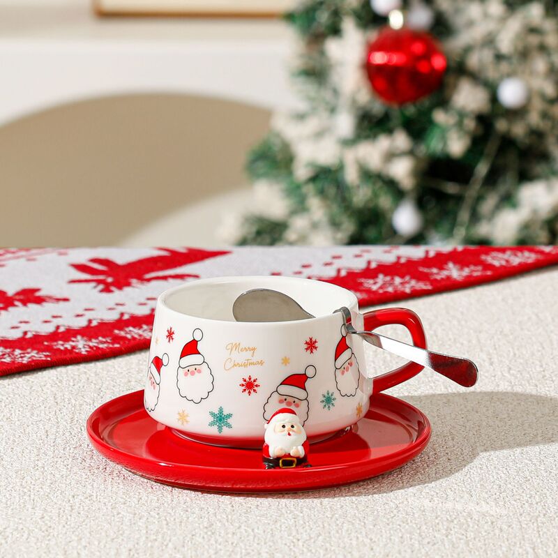 クロスボーダー高価値カラークリスマスコーヒーカップセラミックカップラテアートカップとソーサー朝食ミルクカップホームカップディバイダープレート|undefined
