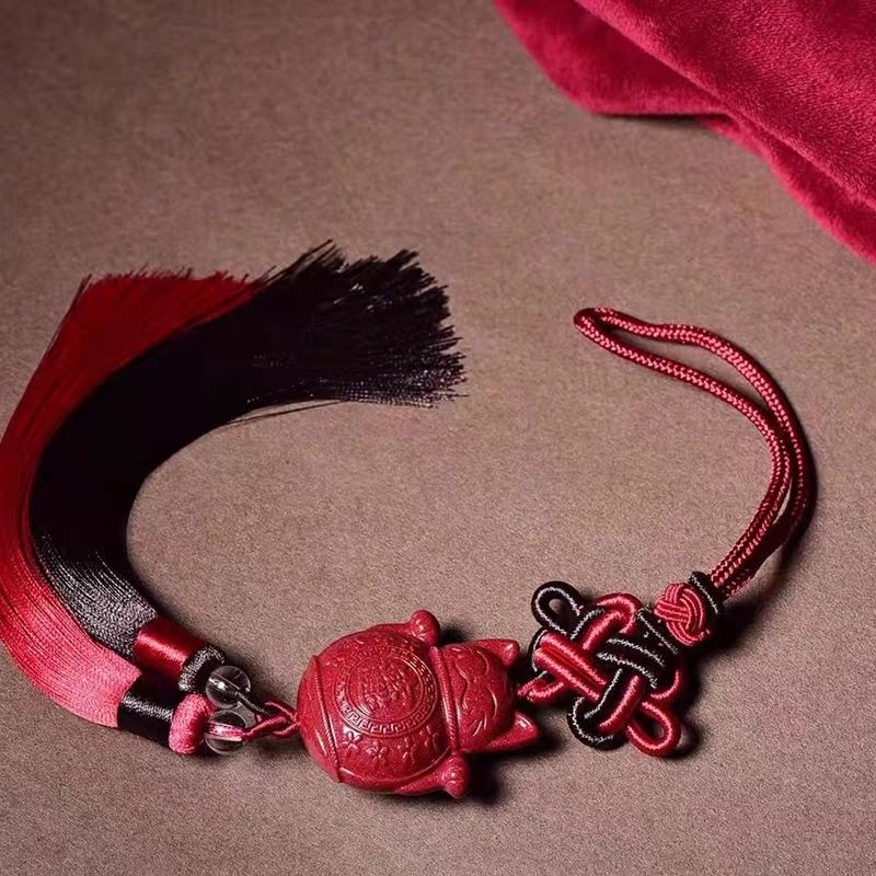 High-Content Cinnabar Five Emperors Money Car Pendant Hand-Woven Chinese Knot Hanging Ornaments Car Accessories Safety Decorations