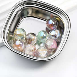 海家新品菱晶珠10颗通孔16mm圆珠串珠子DIY手机链UV电镀树脂配件