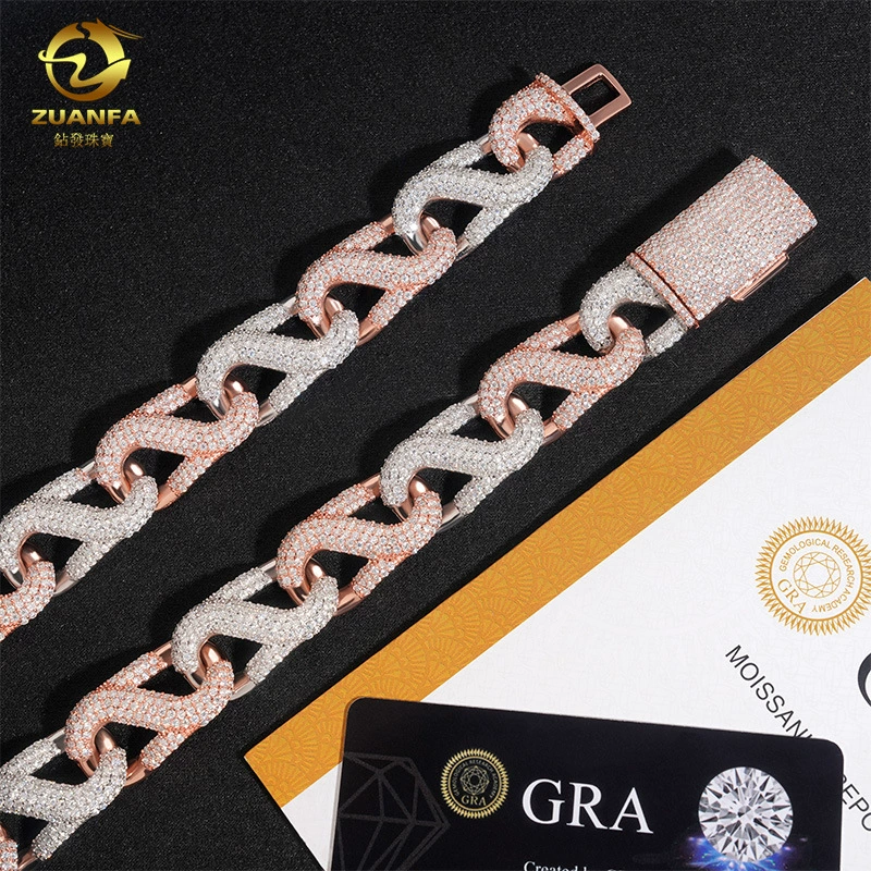 Diamond Jewellery Новый хип-хоп кубинская цепь Mosao Stone 18mm стерлингового серебра трансграничный прилив браслет ожерелье