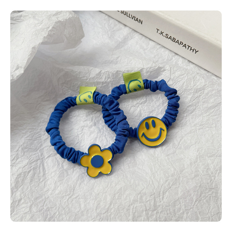 Klein blue hair ring cute flower ponytail Korean smiley head ropepicture2