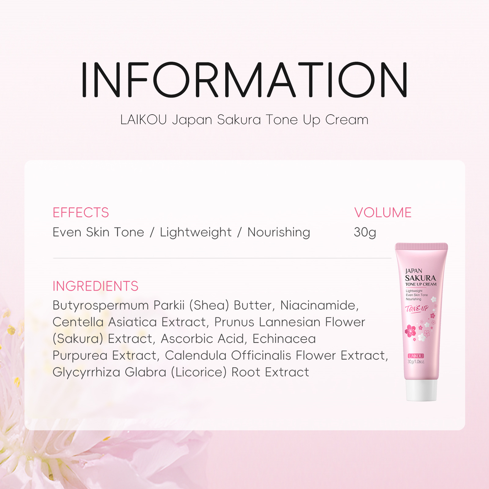 LAIKOU Sakura Natural Cream 30g Skin Care and Cosmetic Moisturizing, Hydrating, Hydrating and Beautifying Lazy Person's Face cream undefined