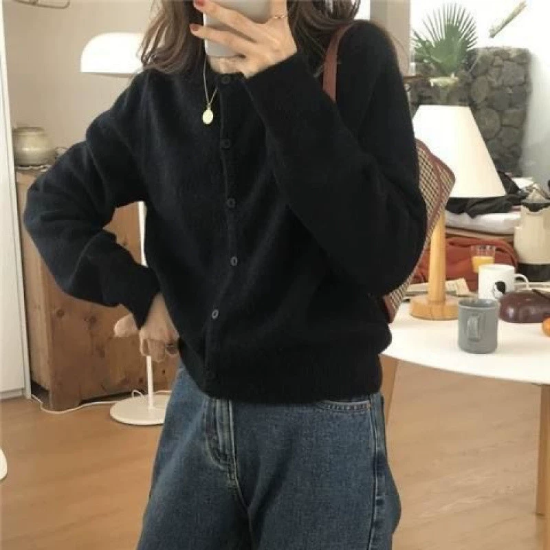 Кардиган, жакет, базовый базовый свитер с круглым воротом, oversize