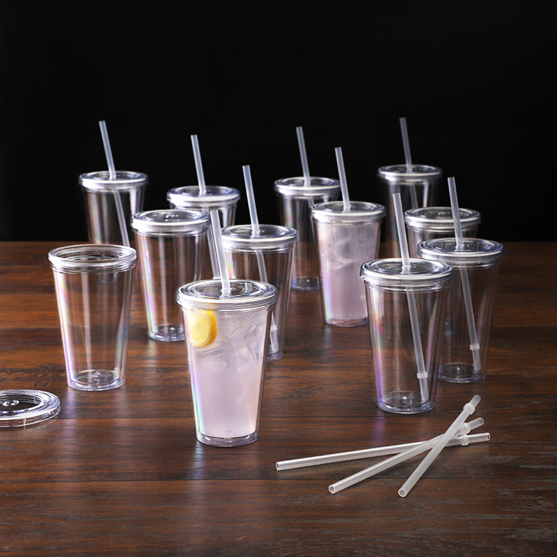 Double-layer Plastic Straw Cup With Lid 16oz Straight Cup Water Cup display picture 2