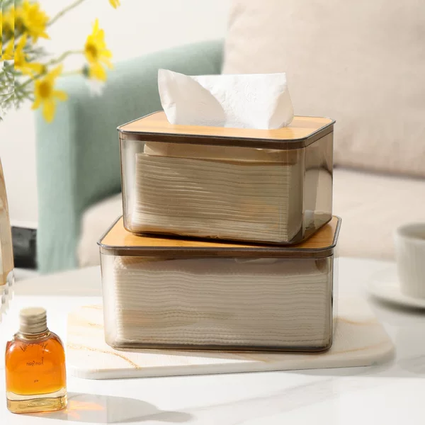 Living Room Household Tissue Box Coffee Table Desktop Rectangular Simple Tissue Box Transparent Plastic Wooden Lid Creative Tissue Box