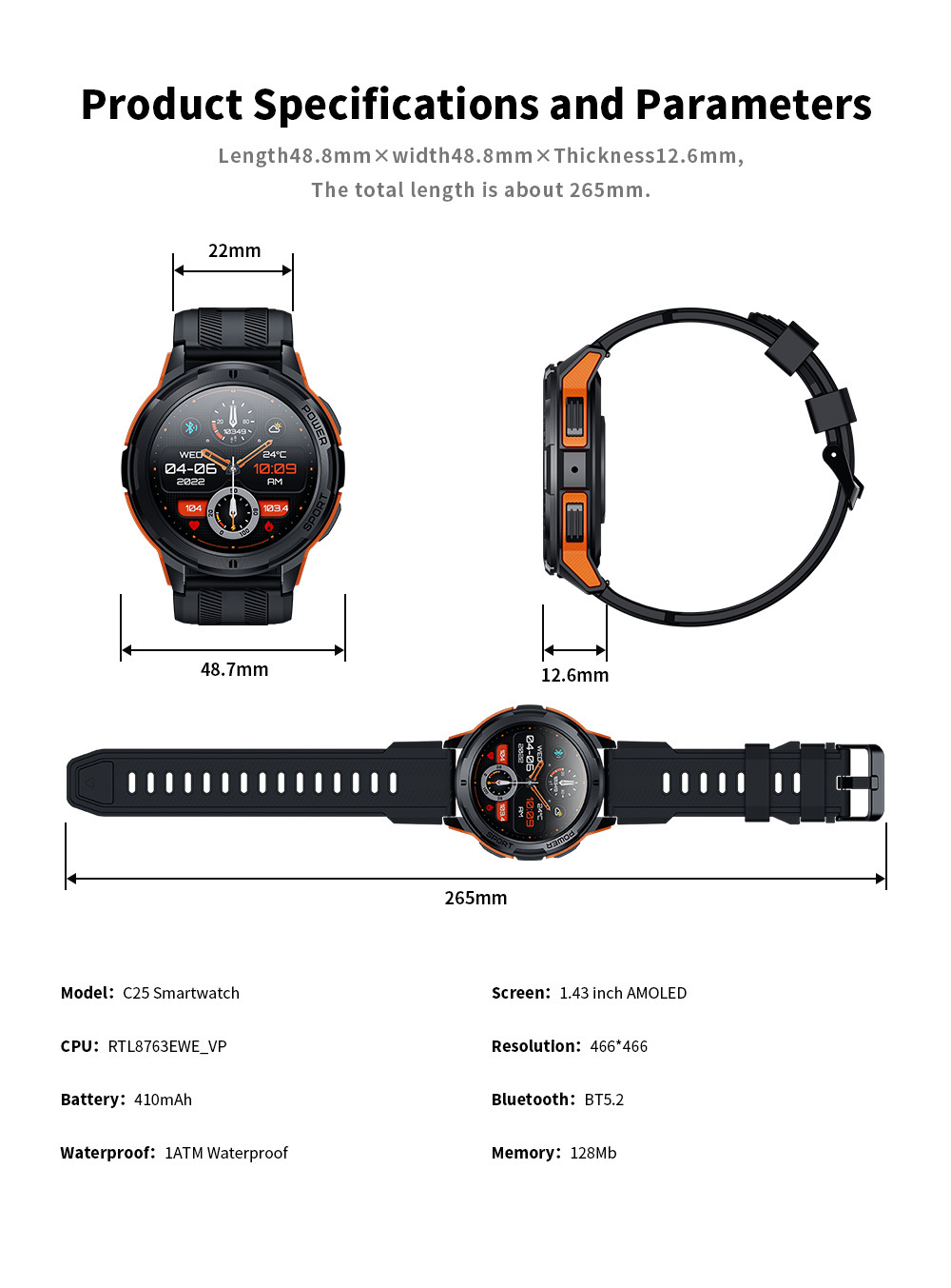 C25 smartwatch 1.43 inch outdoor exercise Bluetooth talk_voghion.com