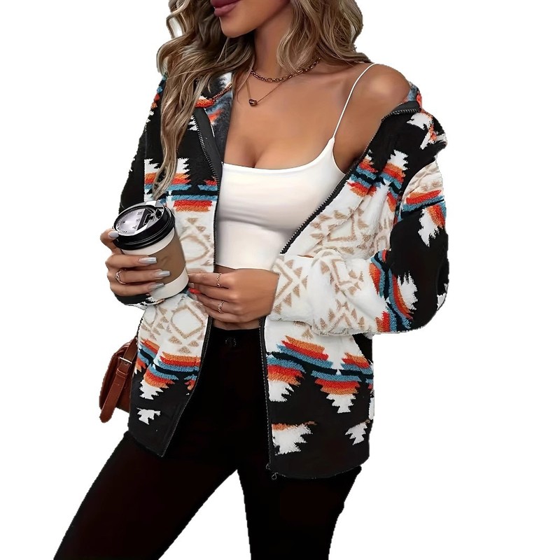 クロスボーダー婦人服独立系サイトアマゾンヨーロッパとアメリカの新しい人気モデル菱形コントラストカラーショートシェルパレディースジャケット|undefined
