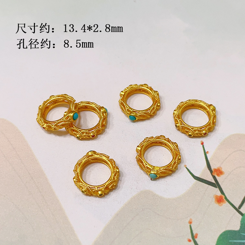 Natural Raw Ore Turquoise 925 Silver Plated with Ruyi Love Clover Round Bead Bracelet DIY Accessories