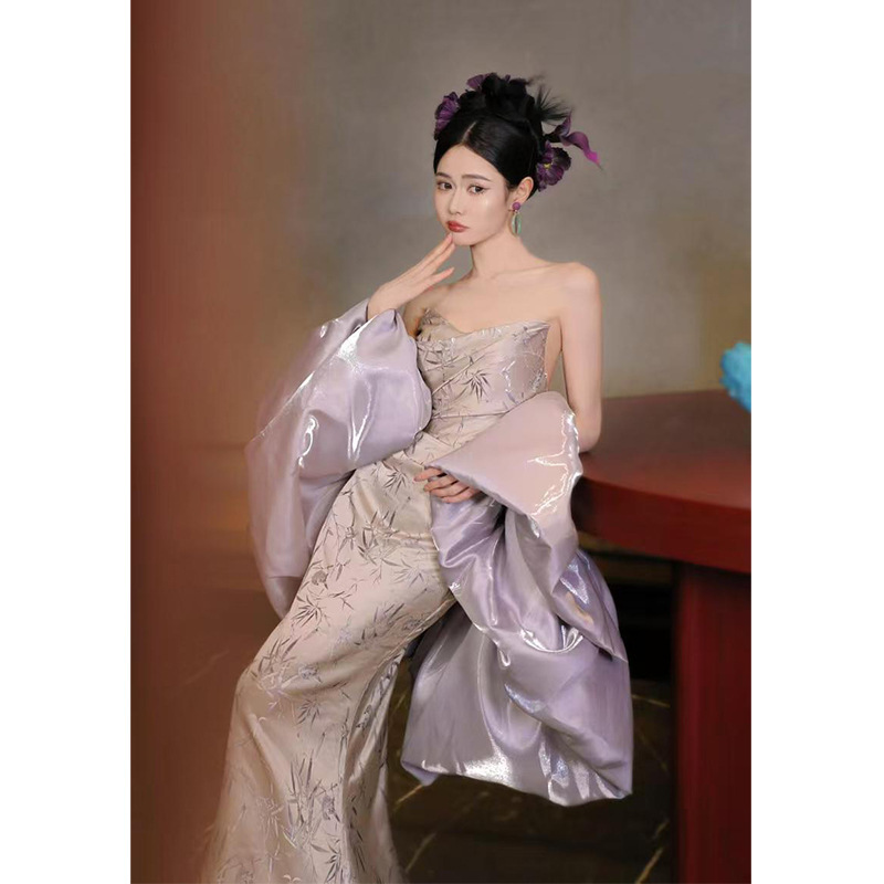 新中式晨袍女2025新款高级感小众国风新娘订婚结婚晨拍礼裙敬酒服|undefined