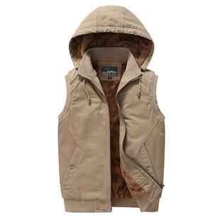 Cross-border Men's fleece-lined Vest Hooded Korean Casual Workwear Waistcoat Men's Autumn and Winter Men's Sleeveless Jacket Men