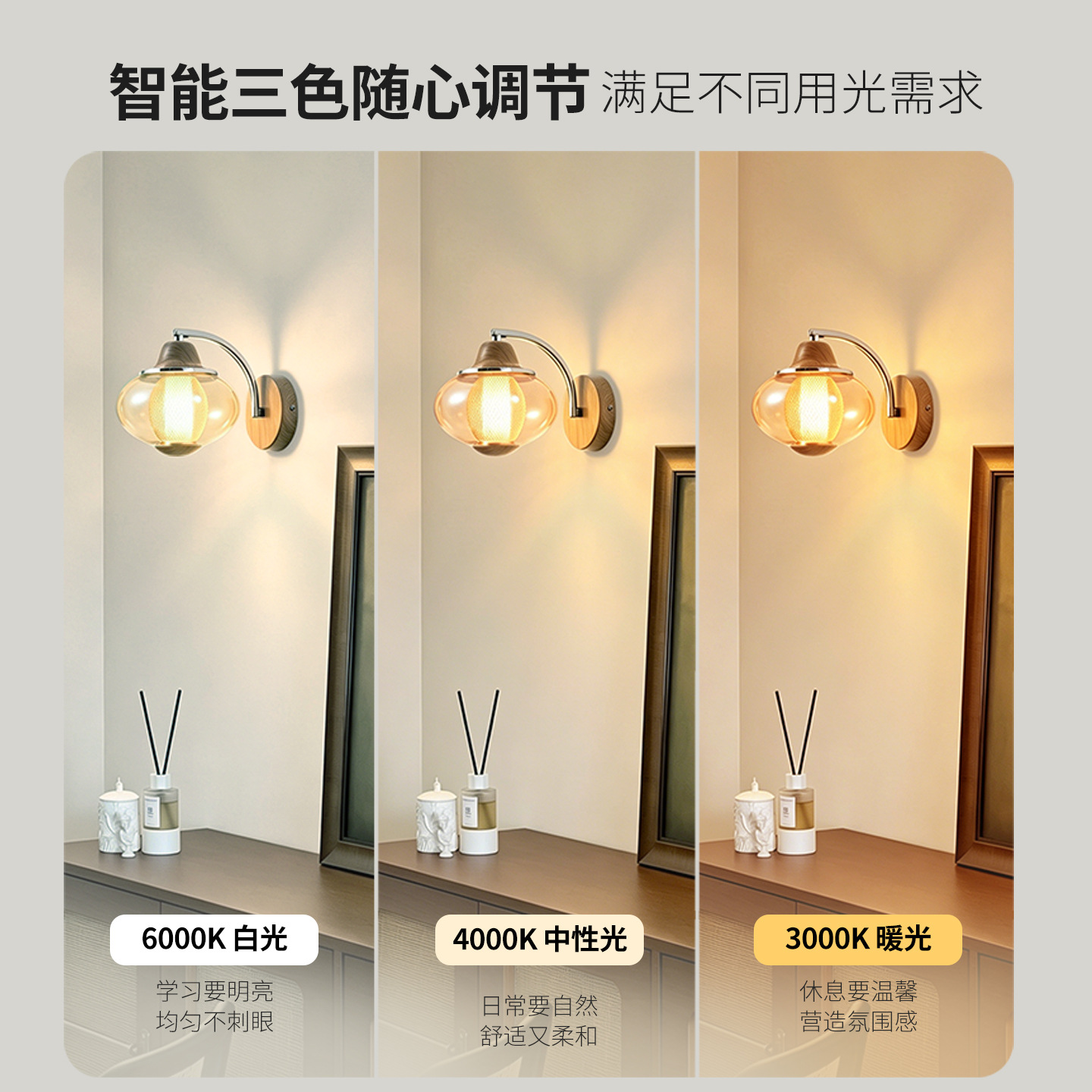 American retro lámpara de pared dormitorio lámpara de cabecera 2026 nueva lámpara de pared de fondo de color nuez luminaria Zhongshan 731L