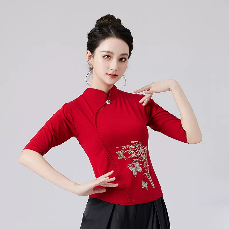 风缇古典舞舞蹈服装女时尚旗袍领上衣形体练功服阔腿直筒裤子单件