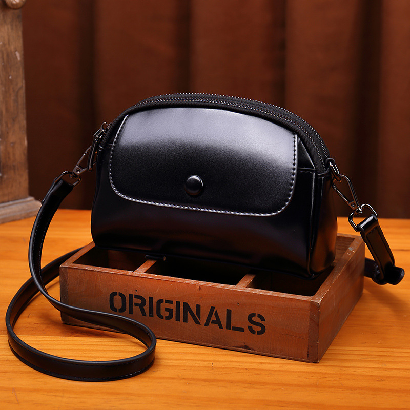 Single shoulder women's small double layer zipper, shell fashionable crossbody bags, cowhide mobile phone bag, trendy_voghion.com
